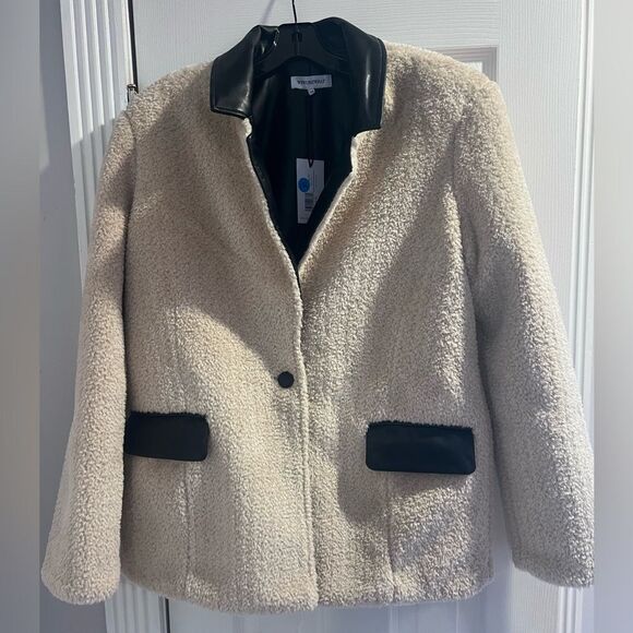NWT WeWoreWhat Faux fur Sherpa blazer with front pockets size Medium women's - Picture 14 of 16